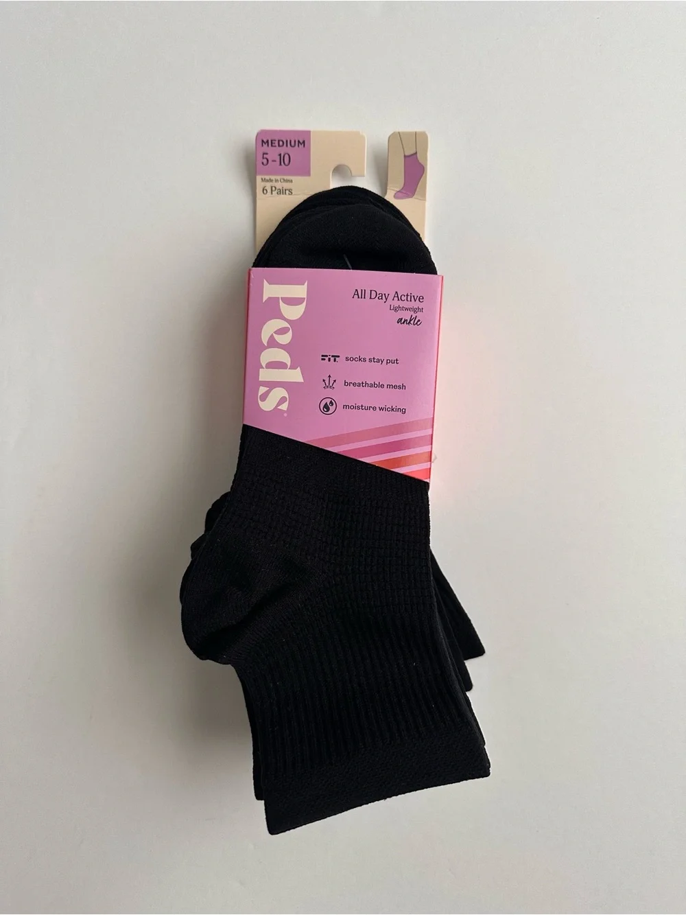 Peds All Day Active Ankle Socks - Black (Women)